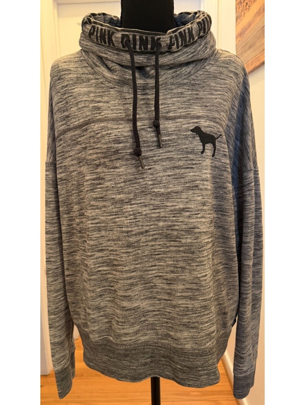 Victoria's Secret PINK Cowl Neck Sweatshirt Medium Gray Marled Pullover Dog Logo